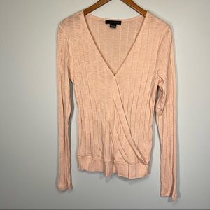 Sanctuary Pink Faux Wrap Knit Sweater Womens Large L Pink Blush Cotton Rayon